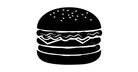 a black and white hamburger iconblack, cheeseburger, draw, food, hamburger, icon, illustration, roll, white 