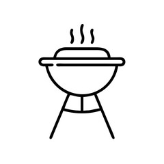 Barbecue grill with smoke in simple line art style for camping  