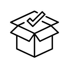 Open box with a check mark symbolizing approval and completion  