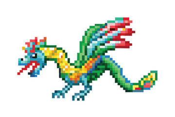 Quetzalcoatl Dragon Pixel Art Sprite. Feathered Serpent Deity for Aztec RPGs