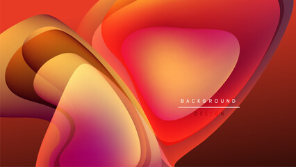 Abstract fluid shapes, vibrant orange, red hues dominate black background. Dynamic composition creates modern visual impact.