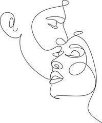 Linear portrait of a man and a woman. A man and a woman kissing. Avatar, tattoo, logo.