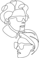 Linear portrait of a man and a woman. A man and a woman kissing. Avatar, tattoo, logo.
