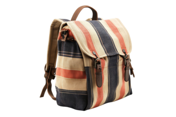 Stylish striped canvas backpack isolated on transparent background