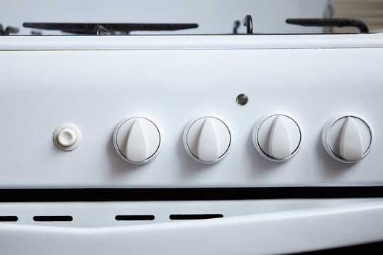 Gas supply switches at white gas stove for cooking