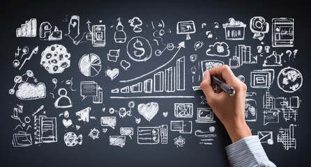 Hand drawing business strategy on chalkboard