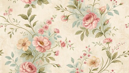 Vintage floral wallpaper with soft pastel colors and intricate designs showcasing a traditional elegance in home decor