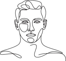 Stylish portrait of a handsome man created with a single continuous line, a modern minimalist aesthetic for design