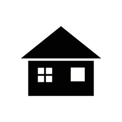A simple black silhouette of a house with two windows, one divided into four panes and the other a single square.