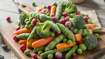 Frozen Mixed Vegetables on Wooden Cutting Board
