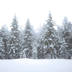 Naklejka premium Snow covered evergreen trees in a winter forest isolated on transparent background
