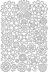 Abstract Gears and Mechanism Pattern - kids coloring page