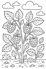 Raspberries in the Garden - kids coloring page