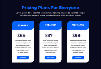 plan pricing table template design ui