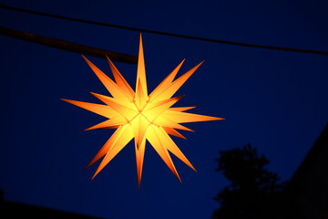 Moravian Christmas star (Herrnhuter Stern) close-up view, Ore Mountains, Germany