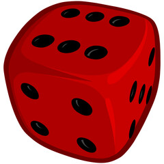 Red Dice Six-sided Drawing Cartoon Vector Illustration