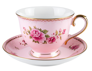  Close-Up Pink Floral Teacup PNG Transparent Background