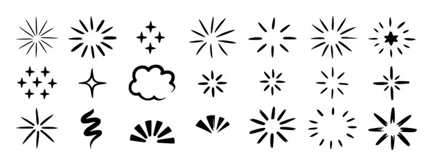 Collection of Hand-Drawn Starbursts, Sparkles, and Abstract Shapes