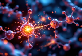 Obraz premium molecular art showing antioxidants donating electrons, glowing exchanges stabilize reactive radicals, futuristic visualization highlights role of antioxidants in cellular protection.