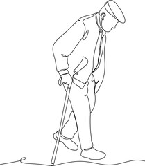 A drawing of an elderly man walking with a cane