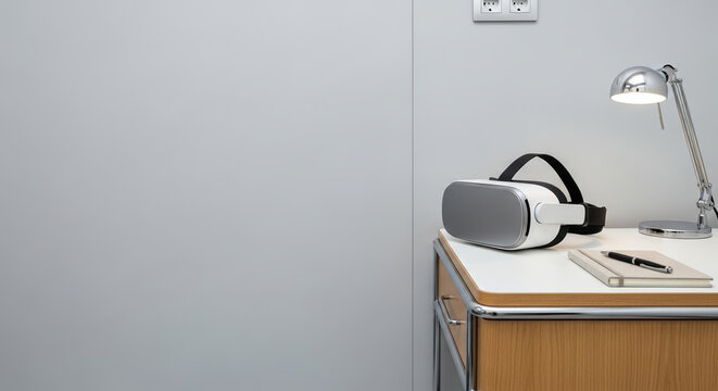 Virtual Reality Headset on Desk Symbolizing Futuristic Mental Health Support and Digital Well Being Therapy