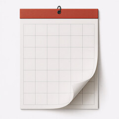 Minimal wall calendar with red top and curled page