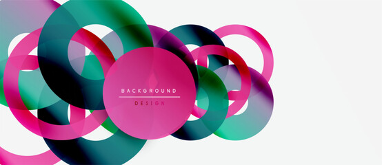 Abstract colorful circles overlap, creating dynamic visual effect. Modern design elements suggest creativity, innovation. White background enhances vibrancy.