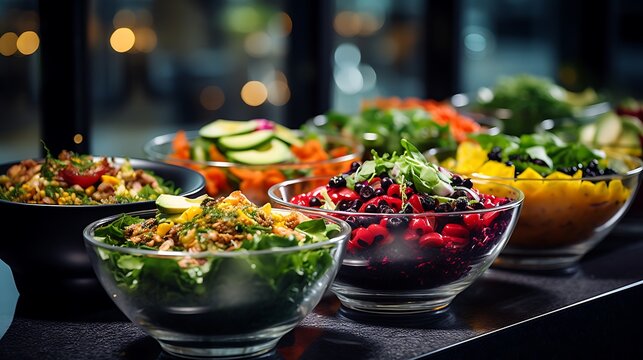 Elegant salad bar with fresh vibrant ingredients for a healthy lifestyle and mindful eating promotion