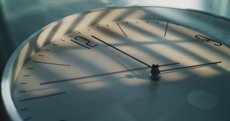 Time Lapse of Minimalist Wall Clock with Dial and Running Hour, Minute and Second Hands. Modern Design Element of Interior. Concept of Change of Time of Day Time, Time Management, Lifestyle. Close Up. - Powered by Adobe
