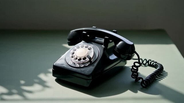 Ancien t&eacute;l&eacute;phone rotatif noir sur une table