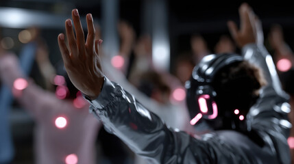 A captivating scene featuring dancers wearing futuristic attire with illuminated elements, enhancing the performance's visual appeal and connection to modern themes.