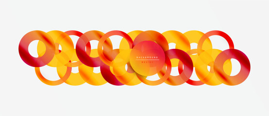Abstract design features overlapping colorful circles. Warm tones dominate composition, creating dynamic visual effect. Modern, minimalist style.