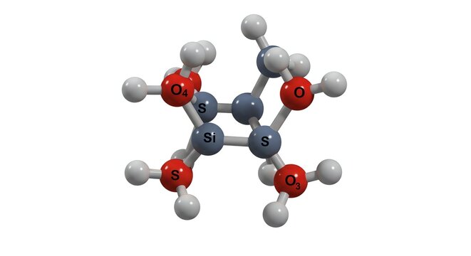 Molecular Model of Silicon Containing Oxygen and Sulfur Atoms in Scientific Illustration