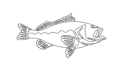 Continuous Line Art of Grouper Fish. Minimalist Fishing and Sea Animal Design