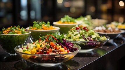 Fototapeta premium Vibrant salad bar featuring fresh colorful ingredients perfect for healthy eating promotions or restaurant menus now