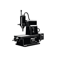 vector silhouette of drilling and milling machine on white background