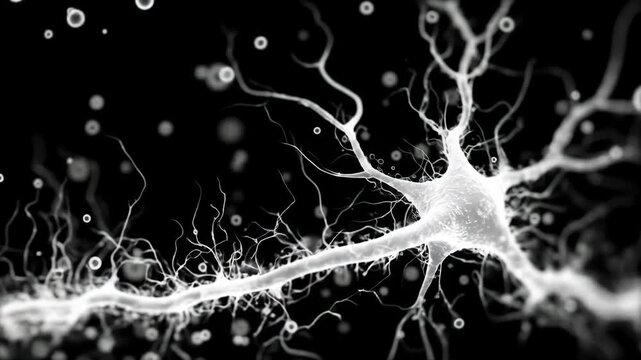 Macro shot of glowing abstract neural connections. Bright blue threads and dots create a futuristic organic network full of energy.
