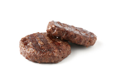 Delicious grilled beef patties isolated on white