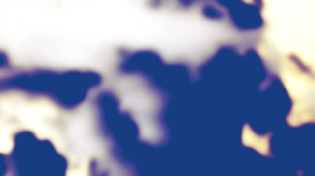 Graphic animation with dark blue, blurry spots or clouds moving from the top left to the bottom right on a light yellow background.