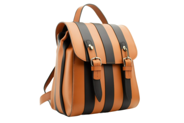 Fashion striped leather backpack isolated on transparent background