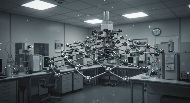 Molecular Model in Scientific Laboratory with Modern Equipment and Bright Overhead Lighting - Powered by Adobe