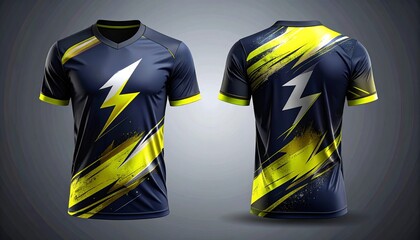 Bold and dynamic esports jersey design with lightning bolt motif, A stylish and modern sports apparel design for competitive gaming teams and fans