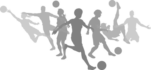 Soccer football player male and female silhouette outlines men and women group