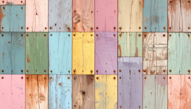 Colorful, weathered wooden planks - Powered by Adobe