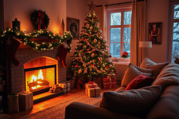 Cozy Christmas Evening by the Fireplace