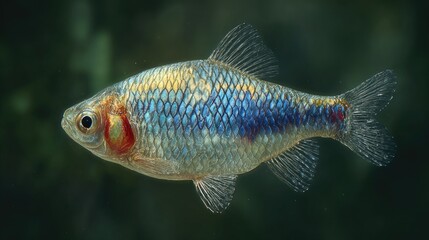 Close-up profile view of a small fish with intricate scales.