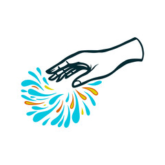 Obraz premium Hand Tossing Colorful Holi Powder Burst Holi Outlined hand tossing a burst of gulal powder in dynamic circular motion using negative space for texture