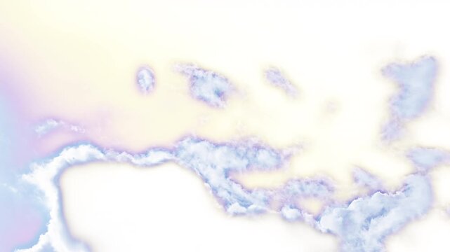 Strange yellow sky with white, blue, and purple clouds crossing from left to right. Psychedelic colors. Could illustrate air pollution as well as a dreamlike or fantastical universe.