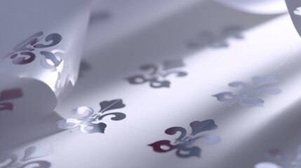 Elegant silver leaf motifs arranged on crisp white background with soft studio lighting, capturing intricate decorative details and delicate textures under highangle perspective for sophisticated vis