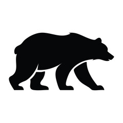 Fototapeta premium Black bear silhouette walking forward, side profile, bold contour, wildlife symbol, suitable for logos, signs, and educational materials.